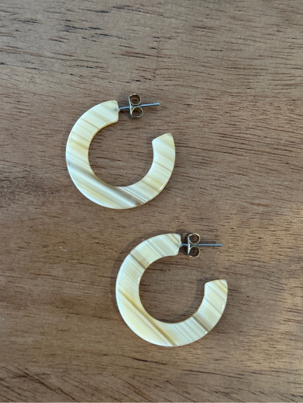 Anthropologie Yellow Marbled Hoop Earrings
